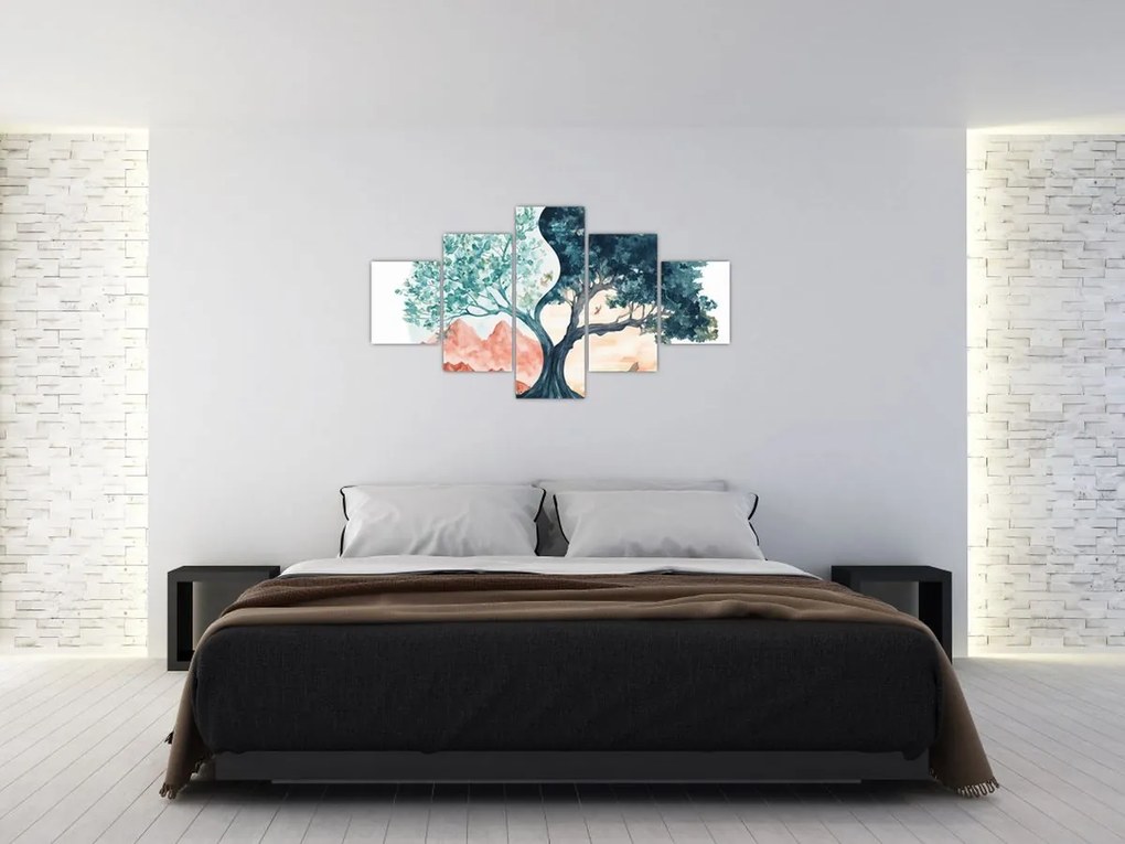 Obraz – Akwarelowe drzewo pełne życia (125x70 cm)