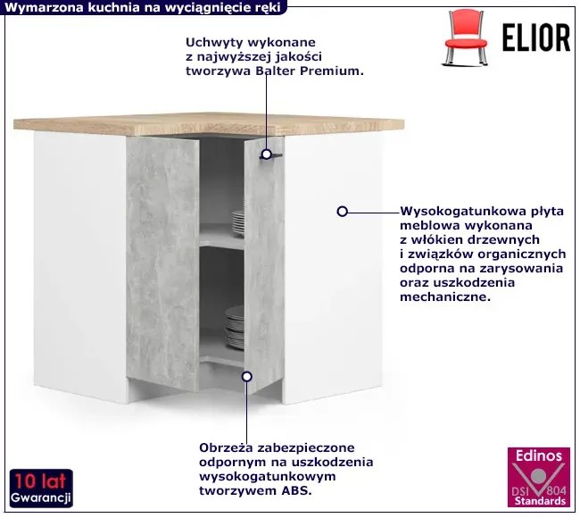 Narożna dolna szafka kuchenna w kolorze betonu Jodi 4X