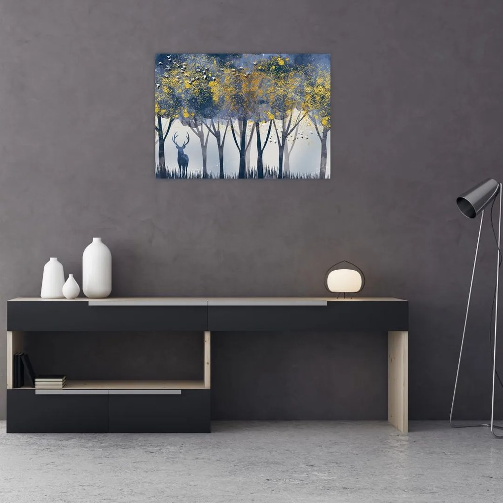 Obraz na szkle jelenia w lesie (70x50 cm)