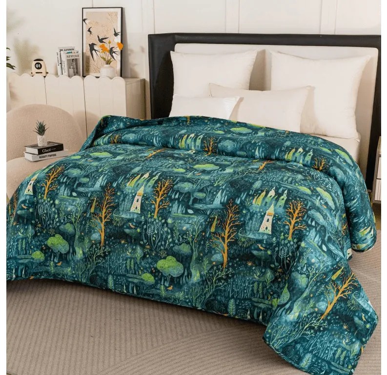 Narzuta na łóżko ze wzorem NEON FOREST, kolorowy Rozmiar: 220 x 240 cm