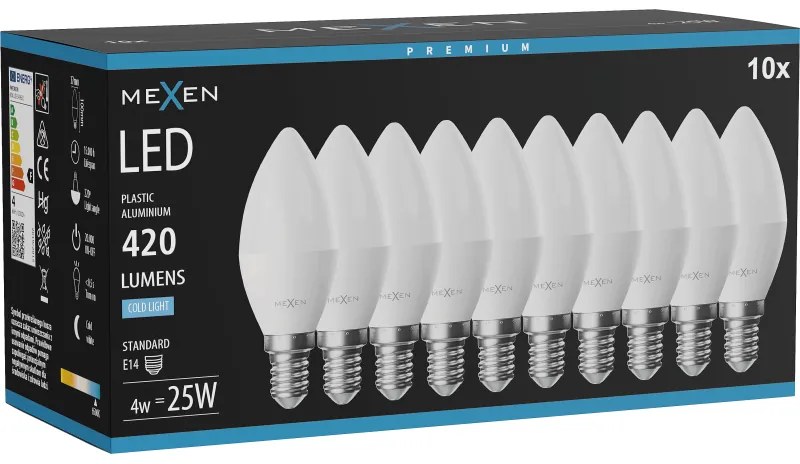 Mexen Nova 10x żarówka LED E14, C37, 4W, Zimna - 6500K, 420 lm - L102-E14-0465-01x10