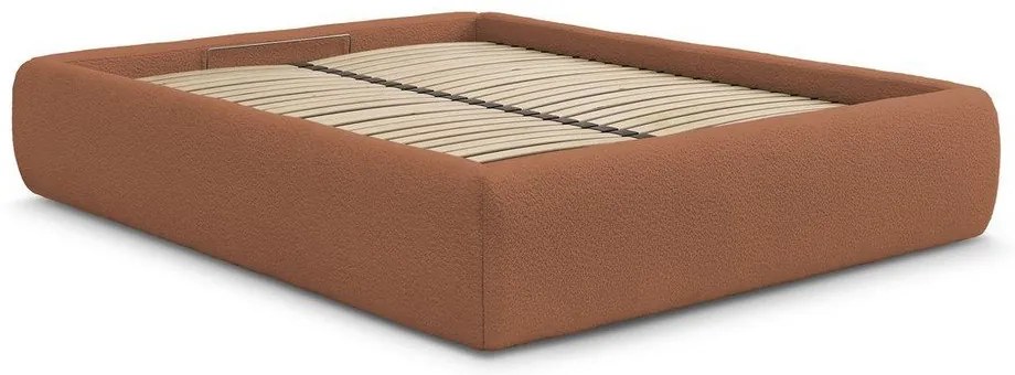 Pomarańczowe tapicerowane łóżko dwuosobowe bez zagłówka ze schowkiem i stelażem 180x200 cm Inera – Bobochic Paris