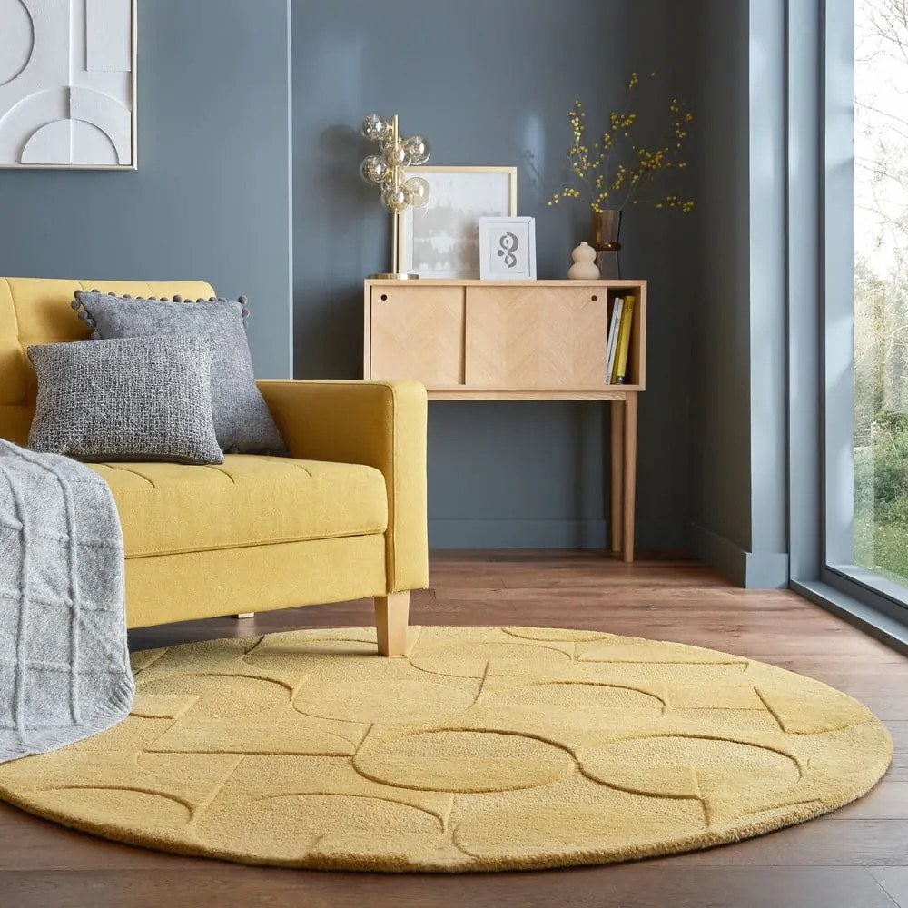 Żółty okrągły dywan wełniany ø 160 cm Gigi – Flair Rugs