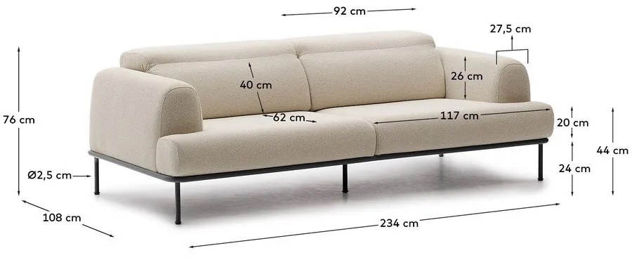 Beżowa sofa z tkaniny szenilowej 234 cm Aurum – Kave Home