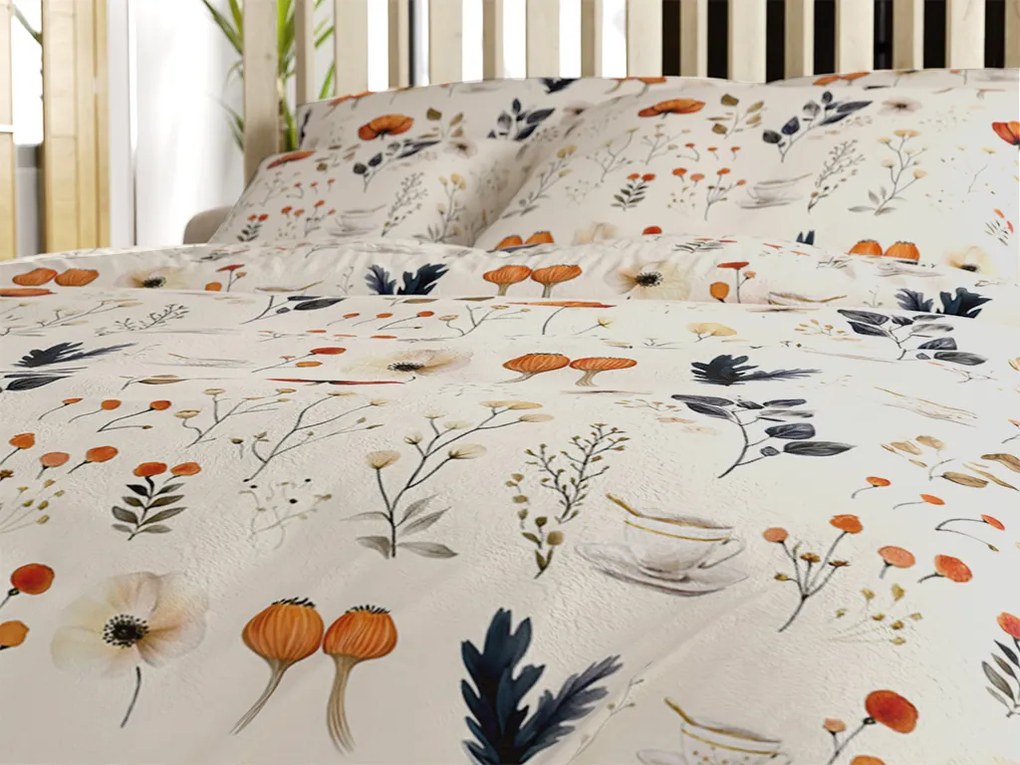 PrzytulneMieszkanie.pl PrzytulneMieszkanie.pl PrzytulneMieszkanie.pl Zestaw pościeli z mikropluszu PAPAVA kremowy + prześcieradło z mikropluszu SOFT 180x200 cm biały, łóżko podwójne