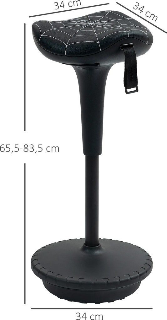 Vinsetto Stołek biurowy z funkcją obrotową, ergonomiczny stołek, regulowana wysokość 65,5-83,5 cm, 120° odchylany, czarny | Aosom PL