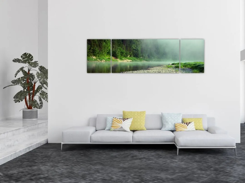 Obraz - rzeka przy lesie (170x50 cm)