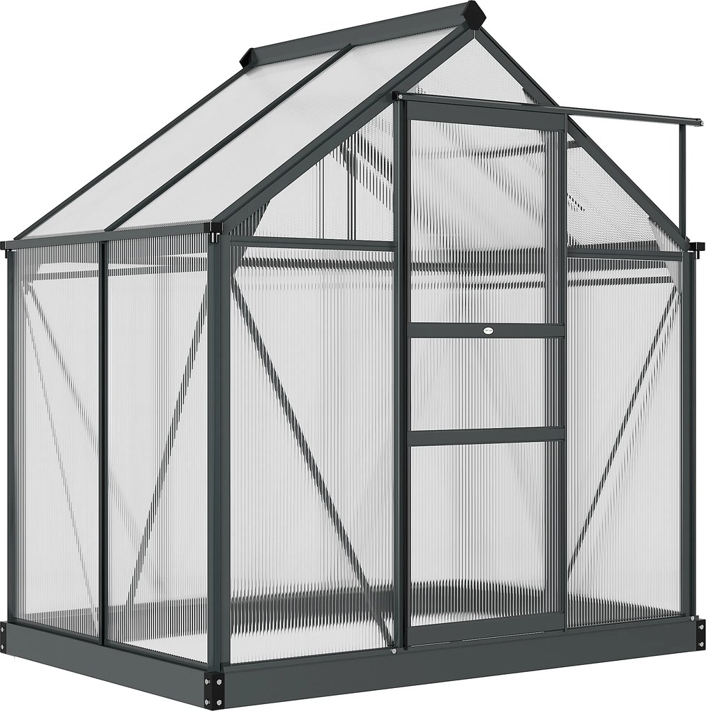 Outsunny Szklarnia z drzwiami przesuwnymi, dachową klapą, odporną na warunki pogodowe, 190 cm x 132 cm x 201cm, Szary
