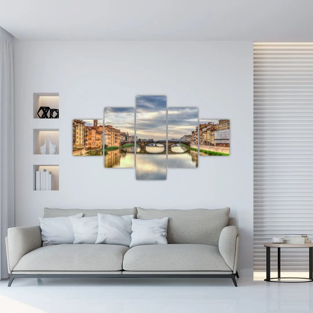 Obraz miasta z rzeką (125x70 cm)