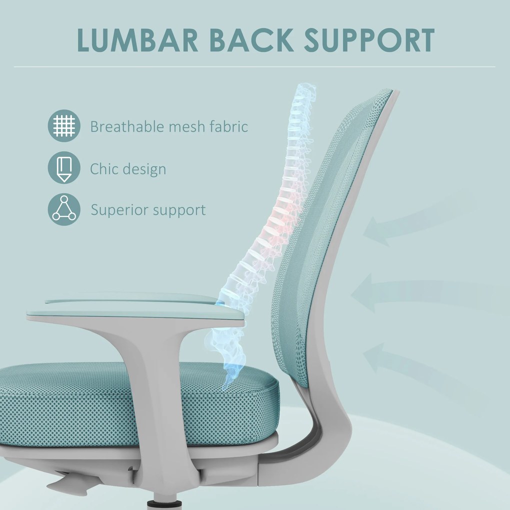 Vinsetto Fotel biurowy, ergonomiczny fotel obrotowy z regulacją wysokości, 55 x 48 x 82,5-94,5 cm, zielony | Aosom PL