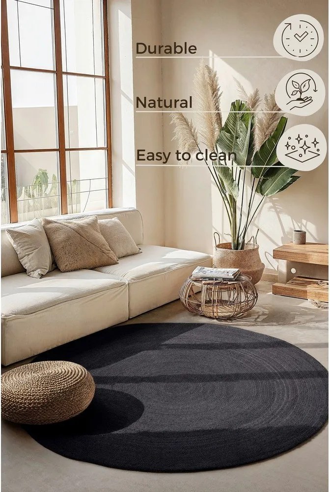 Czarny okrągły dywan z juty dwustronny/tkany ręcznie ø 140 cm Braided – Hanse Home