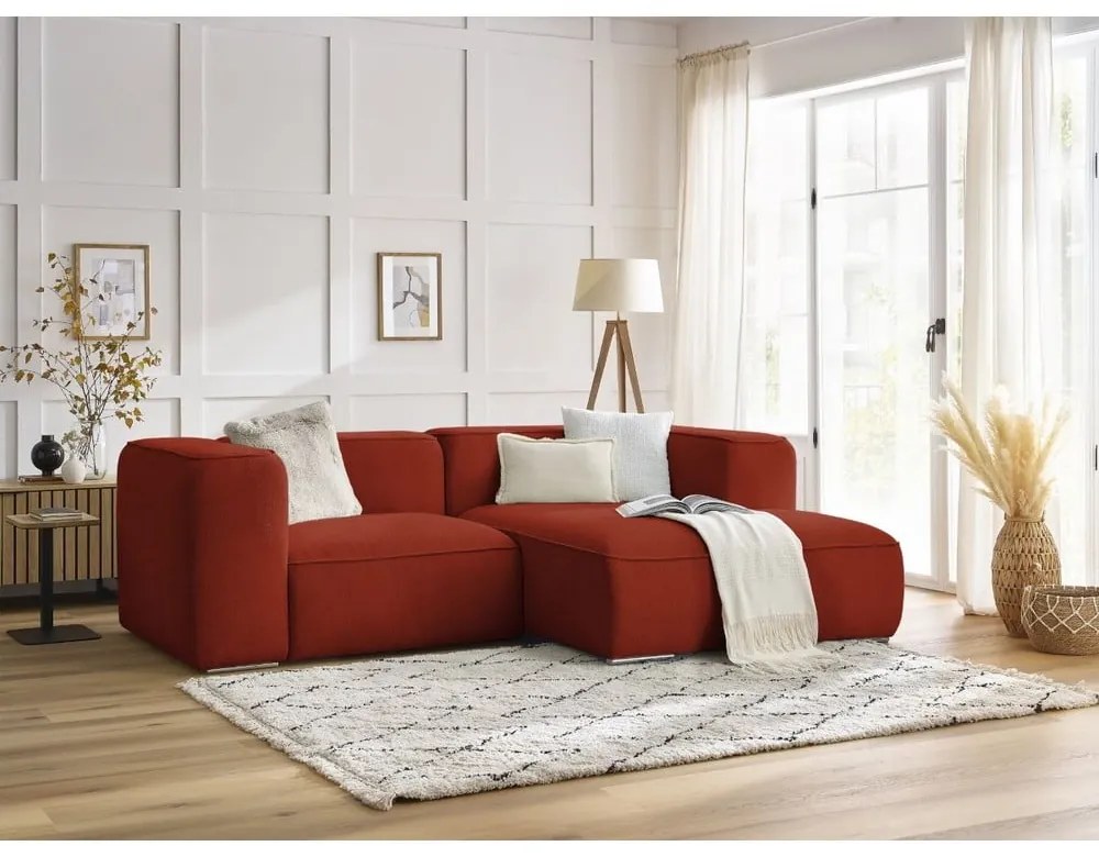 Ceglasty narożnik z materiału bouclé (prawostronny) Zephyr – Bobochic Paris