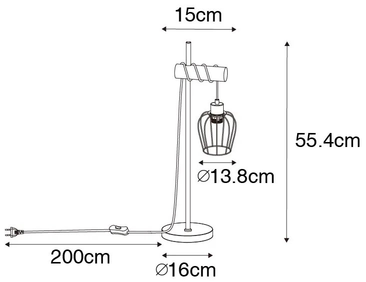 Rustykalna lampa stołowa czarna z drewnem - Stronk Rustykalny / Vintage Oswietlenie wewnetrzne