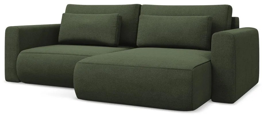 Rozkładany/ze schowkiem narożnik (prawostronny/z szezlongiem) w kolorze khaki Kapua – Makamii