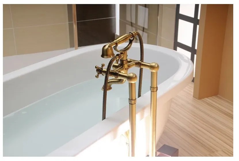 Bateria wannowa ścienna w kolorze złota (2 otwory) Antea – Sapho