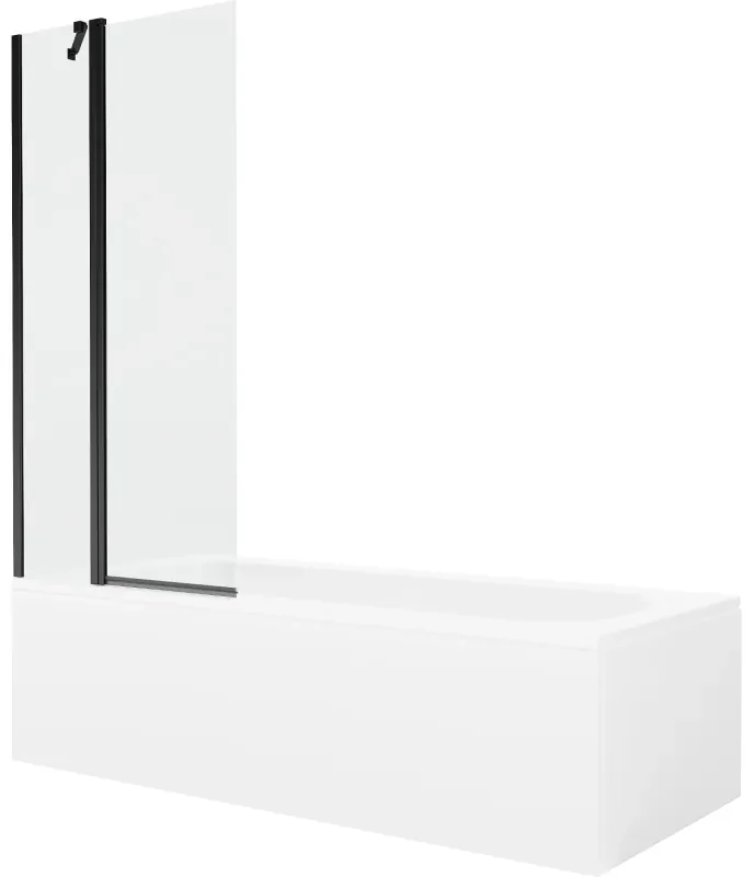 Mexen Vega wanna prostokątna 160 x 70 cm z obudową i parawanem 1-skrzydłowym 80 cm, transparent, czarny - 550116070X9408117000