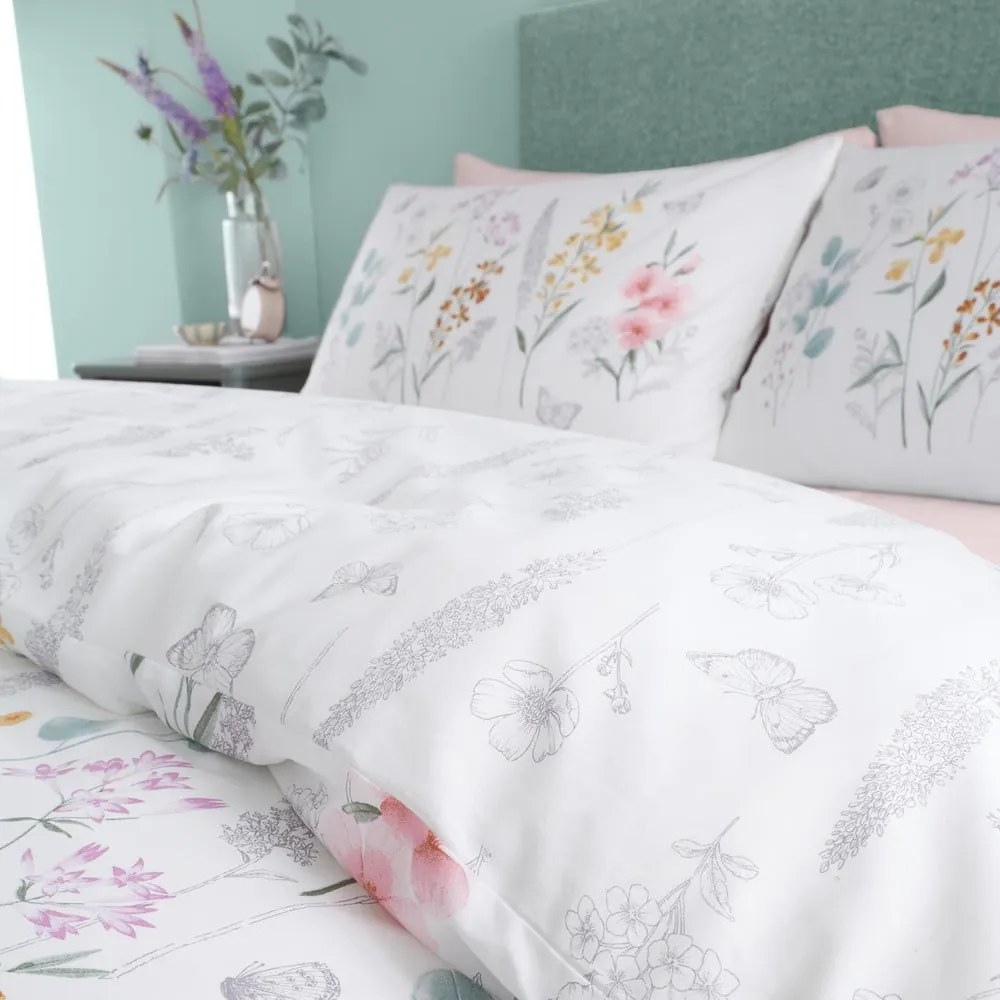 Biała pościel dwuosobowa 230x220 cm Emilia Floral – Catherine Lansfield