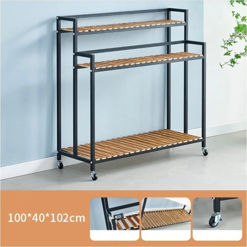 Stojak na kwiaty z 3 półkami FLOREXA 100x40x102 cm, czarny