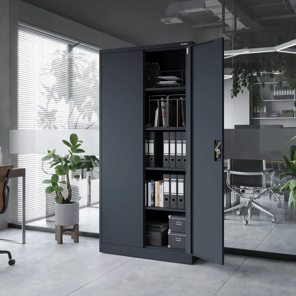 Biurowa szafa metalowa na akta JAN, 900 x 1850 x 400 mm, antracytowa