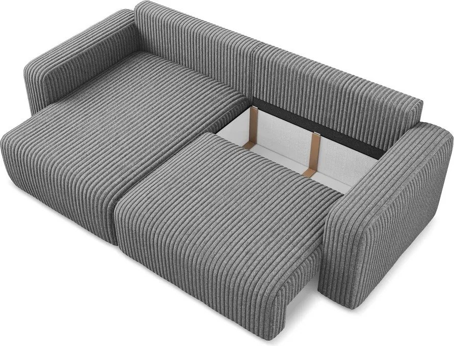 Szary sztruksowy rozkładany narożnik ze schowkiem (lewostronny/z szezlongiem) Kona – Makamii
