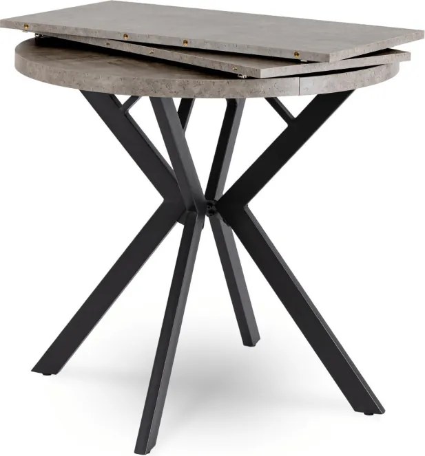 Stół Okrągły Rozkładany DORIAN 80-160 cm Beton/Czarny Nowoczesny Loft