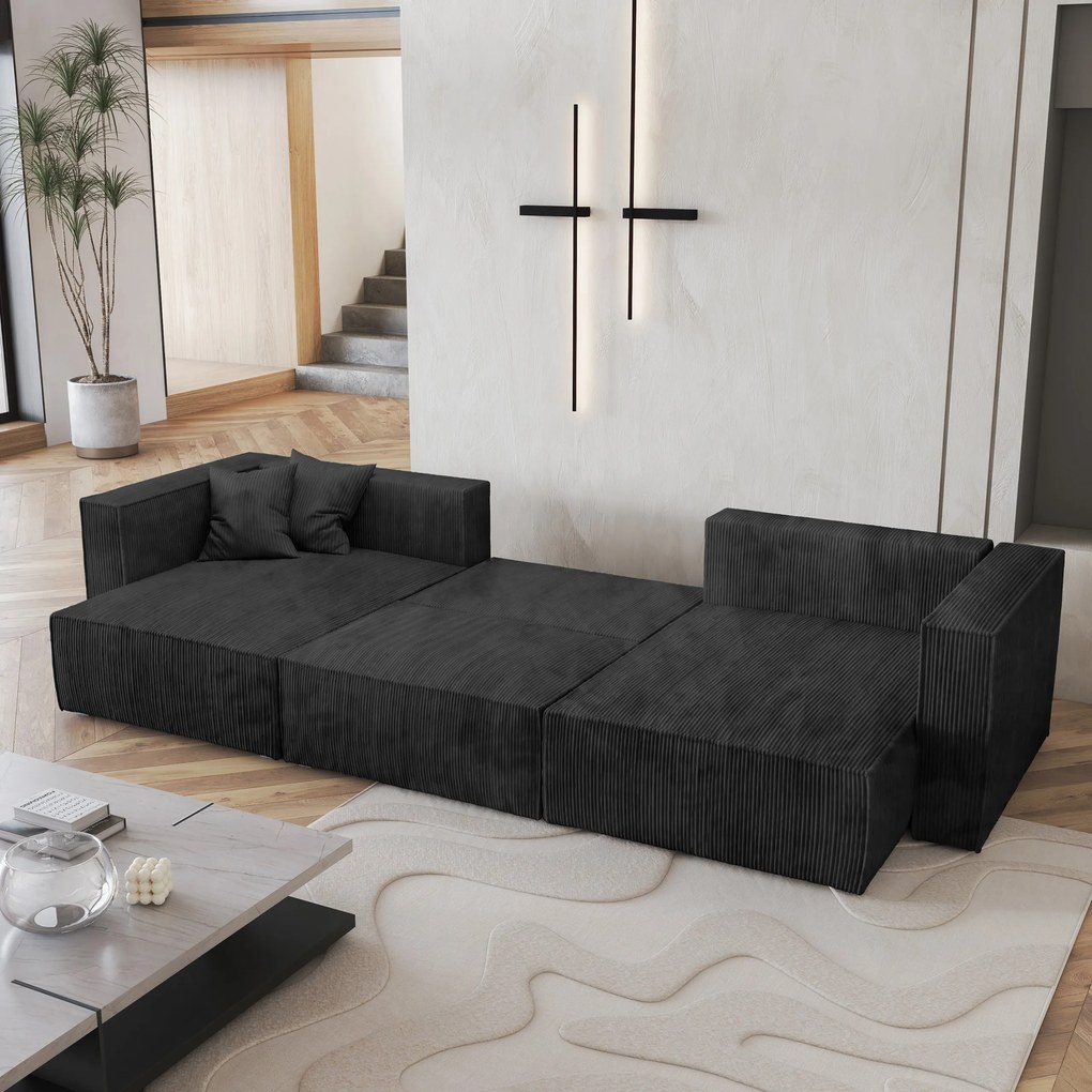 Masseno Narożnik SARMO z funkcją spania i pojemnikiem na pościel Narozniki U, Rozkładana sofa - Czarny, POSO 135