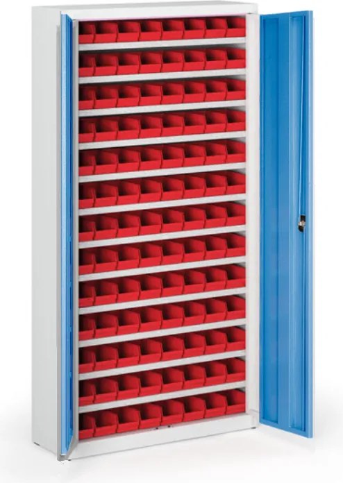 Szafa z plastikowymi pojemnikami BASIC - 1800 x 400 x 920 mm, 104x A, niebieski