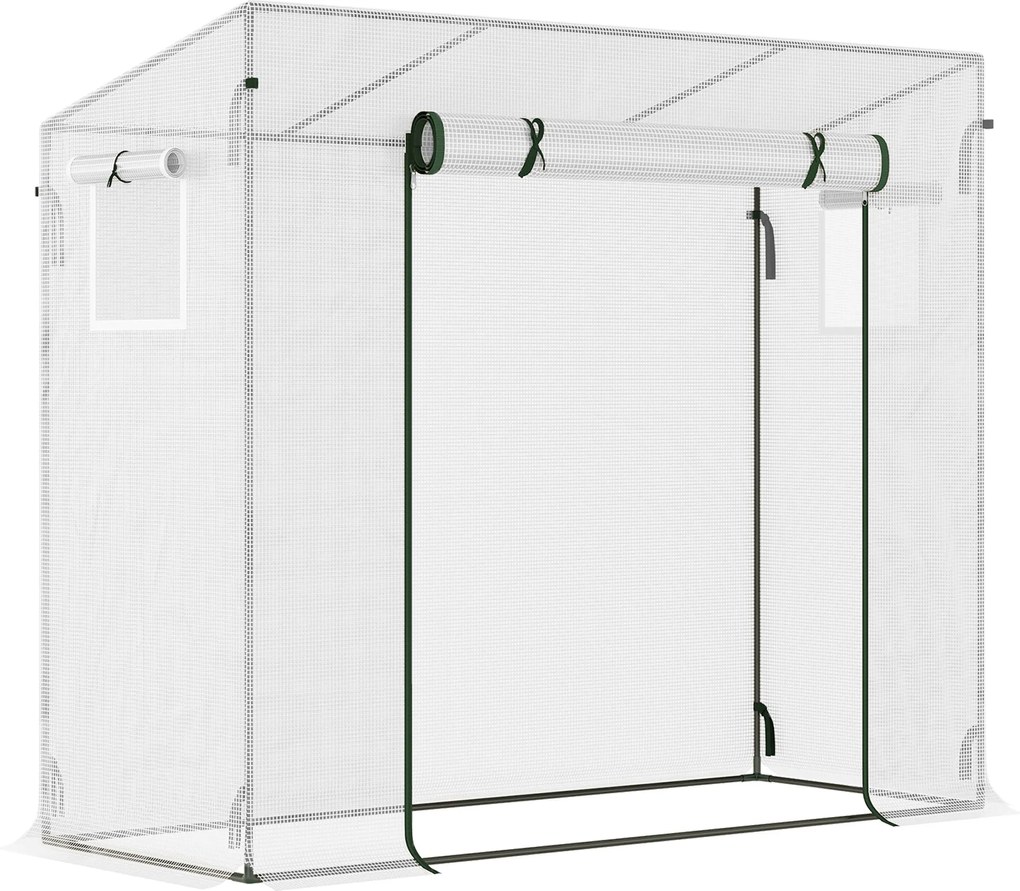 Outsunny Szklarnia z bocznym oknem, rolkowymi drzwiami, wiatroodporna, stalowa rama, plandeka z tworzywa sztucznego, biały, 200 x 68 x 196 cm