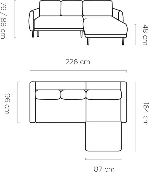 Narożnik BONO z funkcją spania Drewniane nóżki Eleganckie podłokietniki Głębokie siedzisko Prawa strona Barrel 03