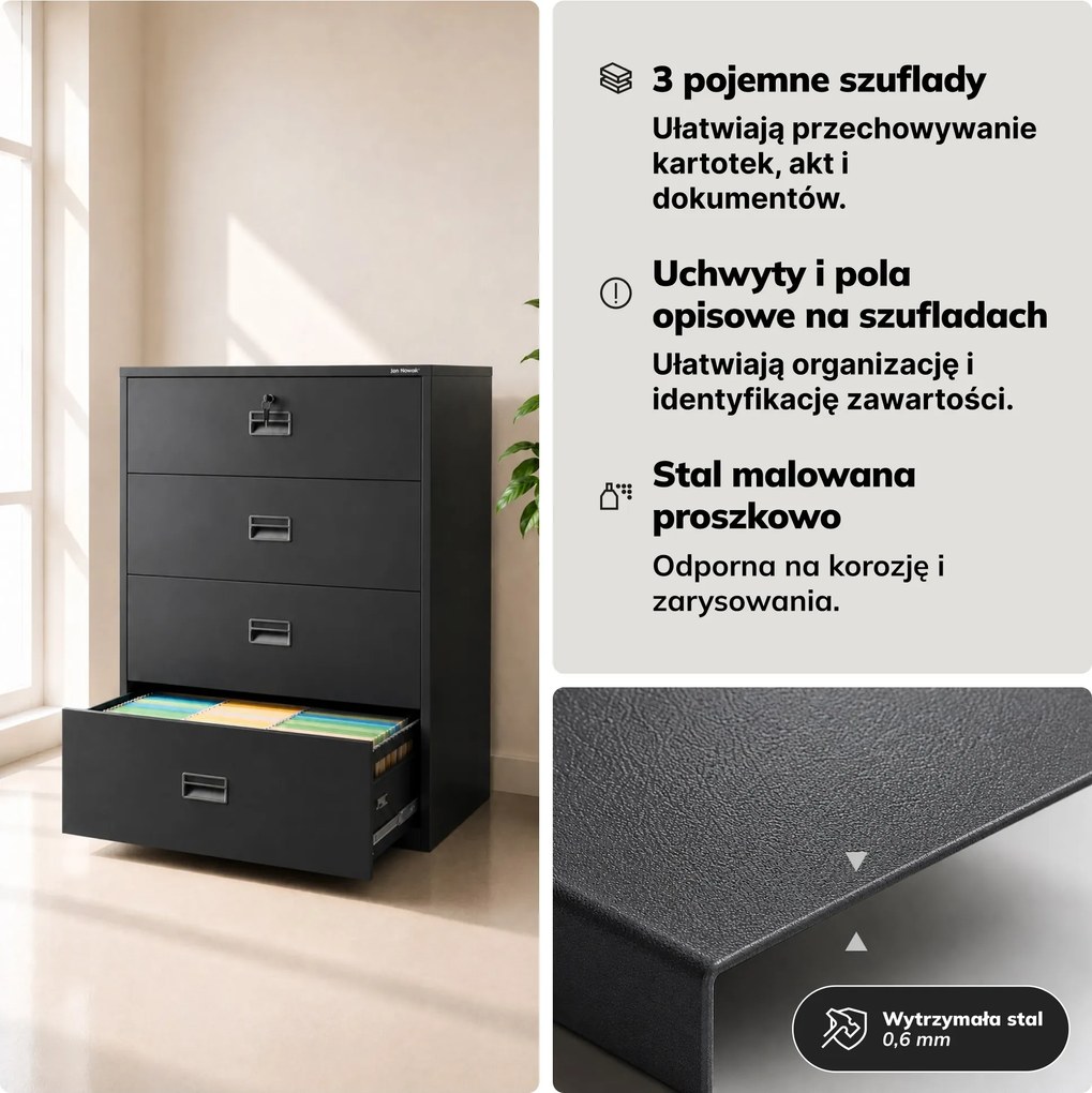 Szafa kartotekowa metalowa z 4 szufladami antracytowa, 900x1320x600 mm: SARA XL V4