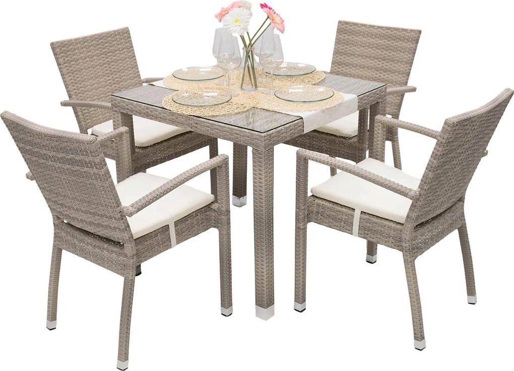 Zestaw rattanowy ogrodowy NAPOLI I. 1 + 4 (szaro-beżowy)