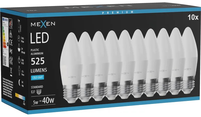 Mexen Nova 10x żarówka LED E27, C37, 5W, Zimna - 6500K, 525 lm - L102-E27-0565-01x10