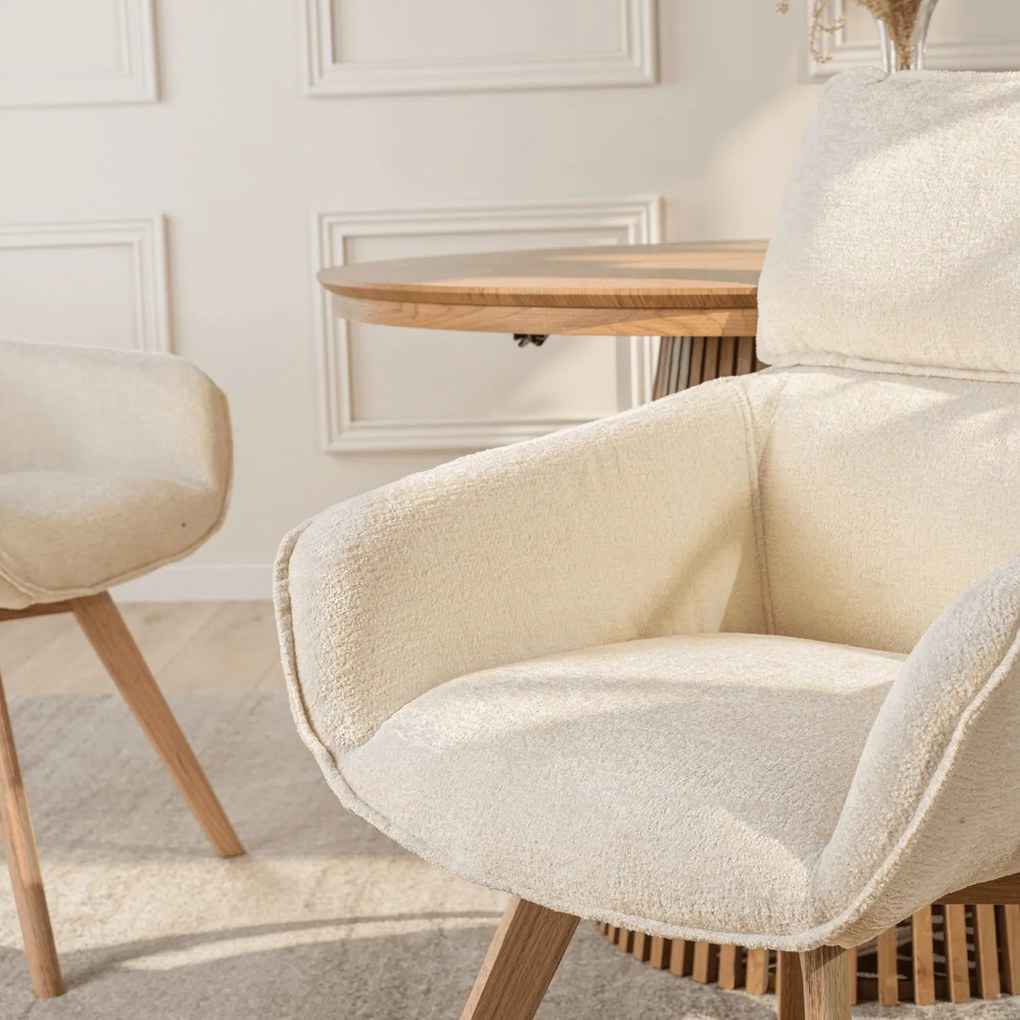 Krzesło Tapicerowane Obrotowe DIAS Kremowe Nowoczesne Boucle