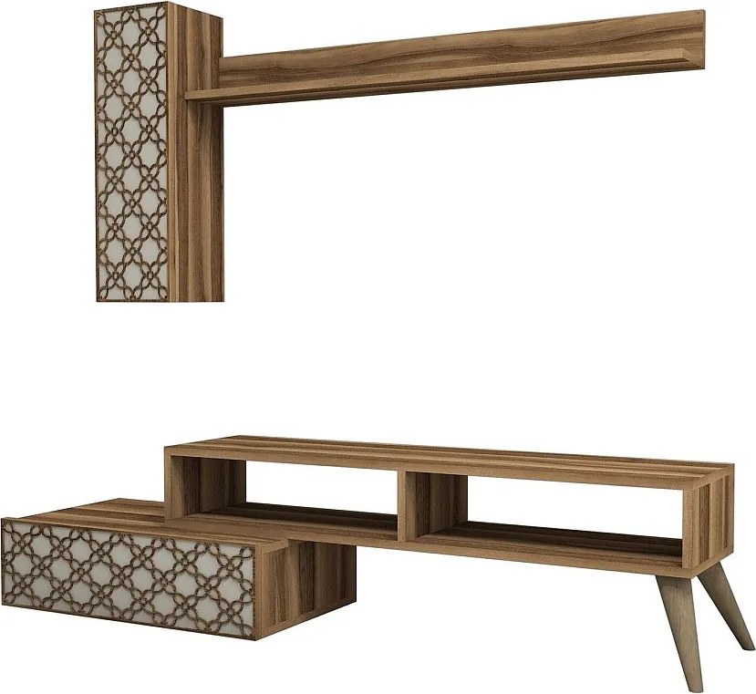 Nowoczesny stolik RTV – 150 cm – orzech i krem ​​– pokryty 100% melaminą