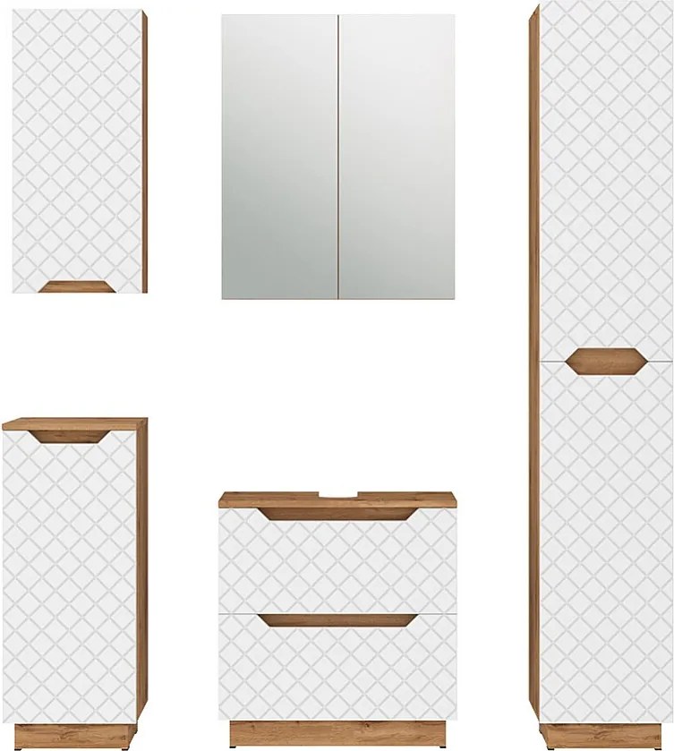 Zestaw mebli łazienkowych dąb/biały ze strukturą płytek 59.8x32x62.5 lotta