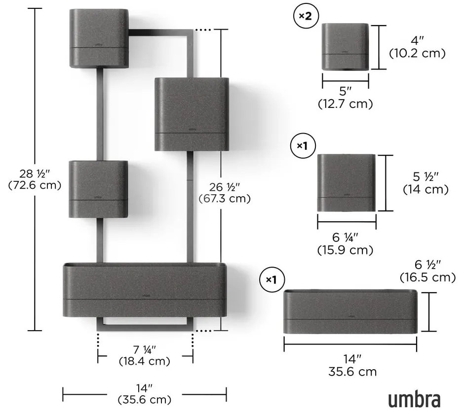 Plastikowe doniczki wiszące na zioła zestaw 4 szt. Cubiko – Umbra