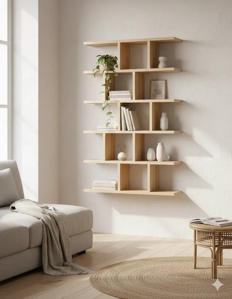 Minimalistyczny regał wiszący lub stojący buk W5-F54