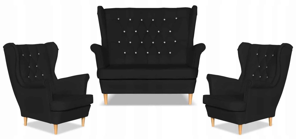 Zestaw uszak Gaja ekoskóra skaj sofa fotele Family Meble czarny