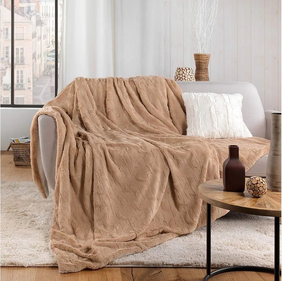 Koc w Kratkę imitujący Futro "Foxy" 125x150cm Reversible Sherpa Wygodny i Miękki - Certyfikat Oeko-TEX