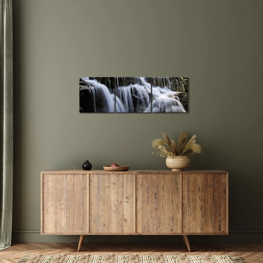 Obraz wodospadów w dżungli (z zegarem) (90x30 cm)
