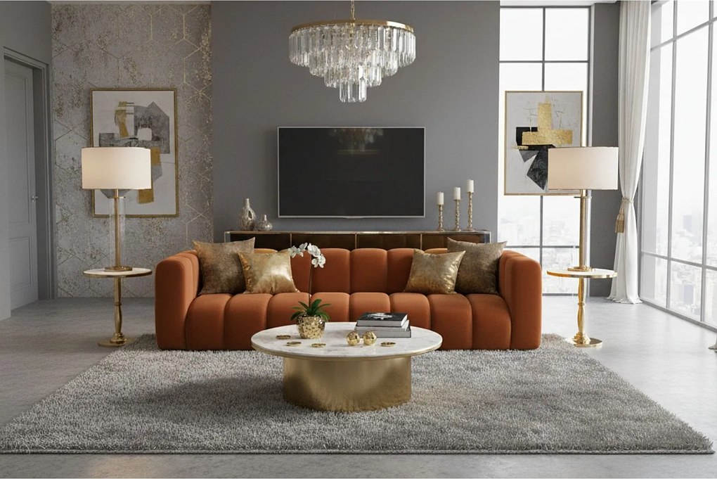 Sofa czteroosobowa, kanapa Grand, tkanina welurowa Salvador, Brązowy