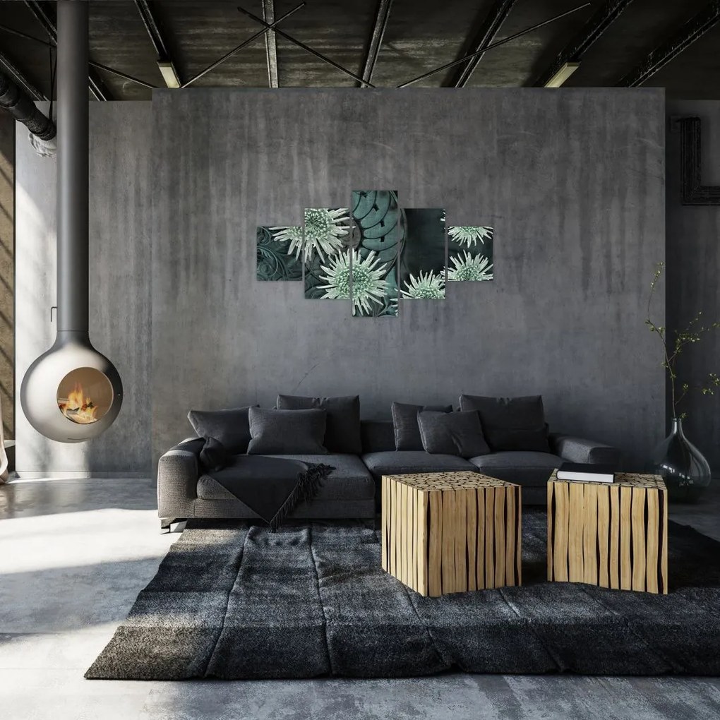 Obraz - Zielone kwiaty (125x70 cm)