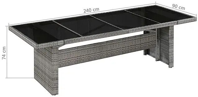 Technorattanowy stół ogrodowy szklany szaro czarny B4-T53