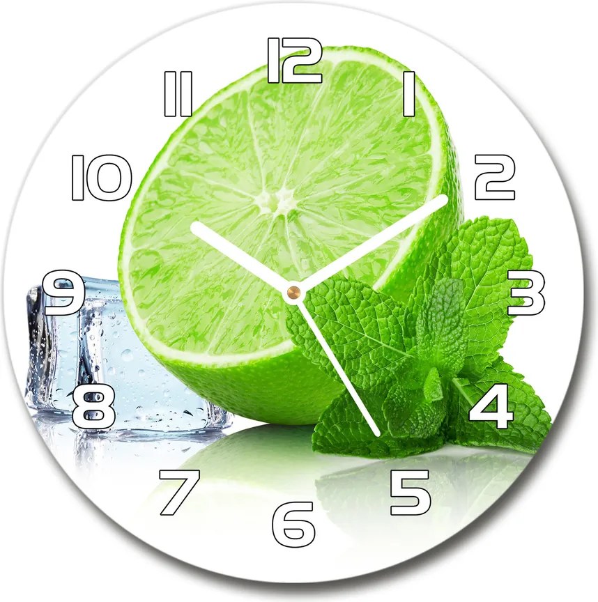 Zegar szklany okrągły Limonka z lodem
