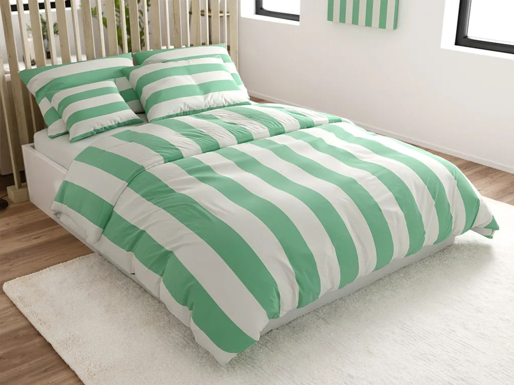 PrzytulneMieszkanie.pl PrzytulneMieszkanie.pl Pościel bawełniana STRIPES biało-zielona Rozmiar pościeli: 70 x 90 cm | 140 x 200 cm