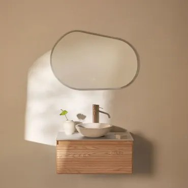 Zestaw Wiszących Mebli Łazienkowych Z Drewna Jesionowego Tedrik Popielaty Brąz & Cement Okrągły Biały Ø40 - Sklum