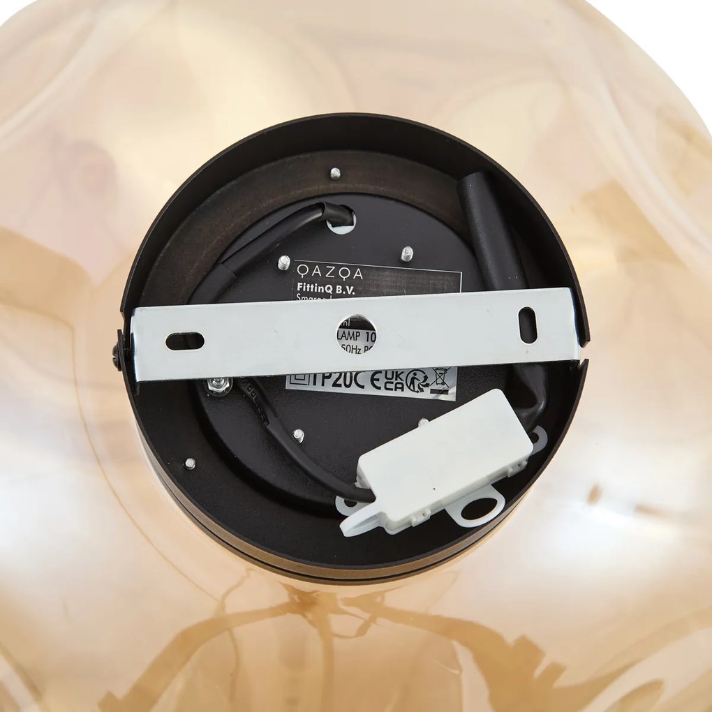 Designerska lampa sufitowa czarna z bursztynowym szkłem - Gemma