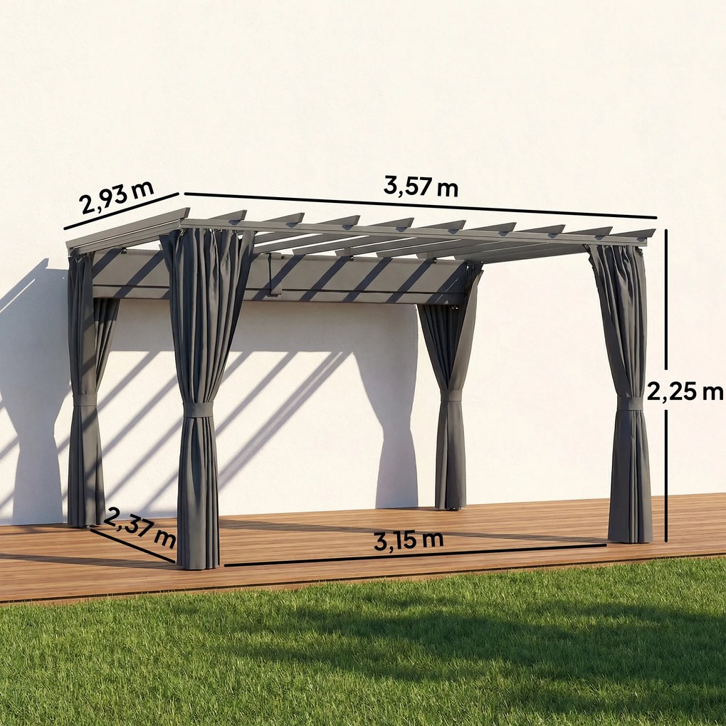 Outsunny Pergola 3,6 x 3 m, pawilon ogrodowy, zadaszenie tarasu z aluminium, regulowany dach, ciemnoszary | Aosom PL