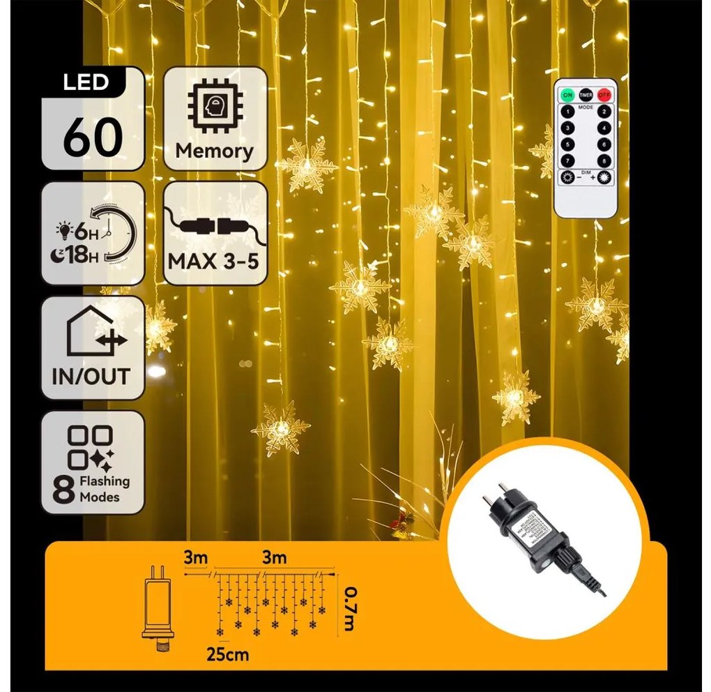 Aigostar - LED zewnętrzny łańcuch świąteczny 120xLED/6W/230V/8 funkcji 3x0,7m IP44 ciepła biała+pilot