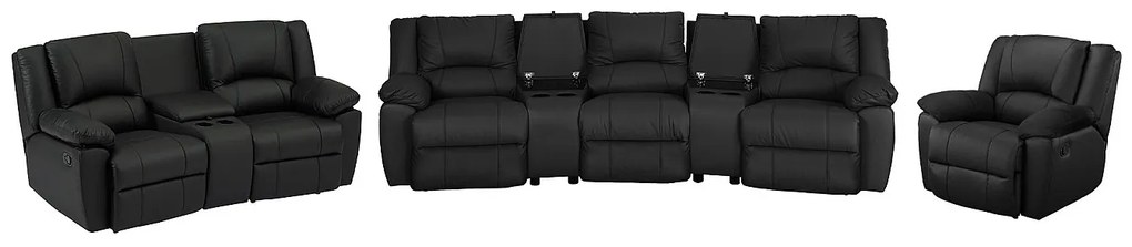 Kanapa 3 osobowa, 2 osobowa i fotel z funkcją relax z czarnej skóry bydlęcej - AROMA